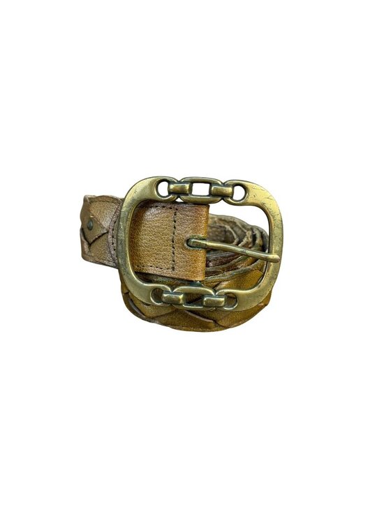 Genuine Leather Womens Brown Braided Belt With Brass Buckle Size Large main image 7